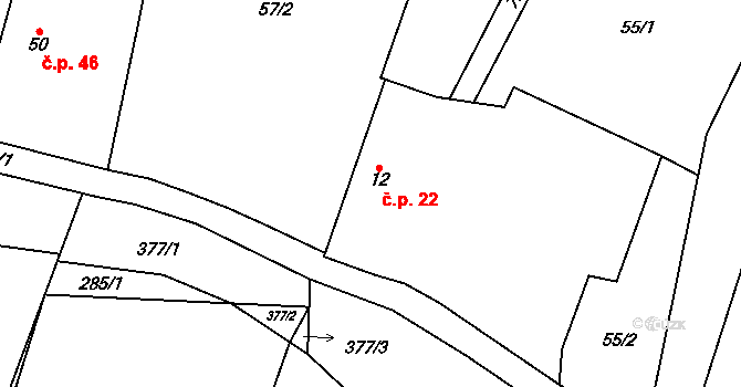 Jeníčkova Lhota 22, Chotoviny na parcele st. 12 v KÚ Jeníčkova Lhota, Katastrální mapa
