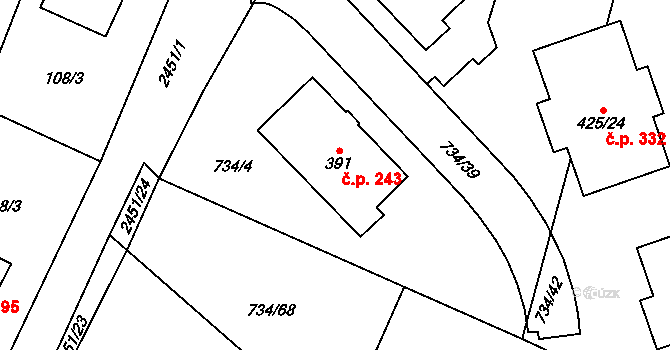 Klenčí pod Čerchovem 243 na parcele st. 391 v KÚ Klenčí pod Čerchovem, Katastrální mapa