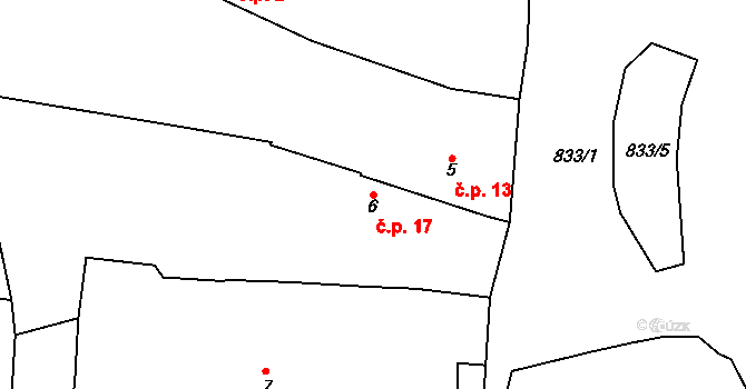 Bítov 17, Přehýšov na parcele st. 6 v KÚ Bítov u Přehýšova, Katastrální mapa