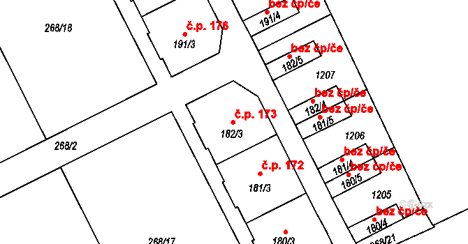 Velká Ves 173, Broumov na parcele st. 182/3 v KÚ Velká Ves u Broumova, Katastrální mapa
