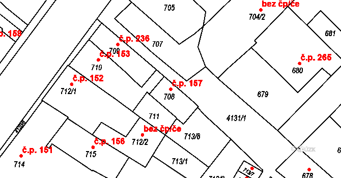Jakubské Předměstí 157, Jaroměř na parcele st. 708 v KÚ Jaroměř, Katastrální mapa