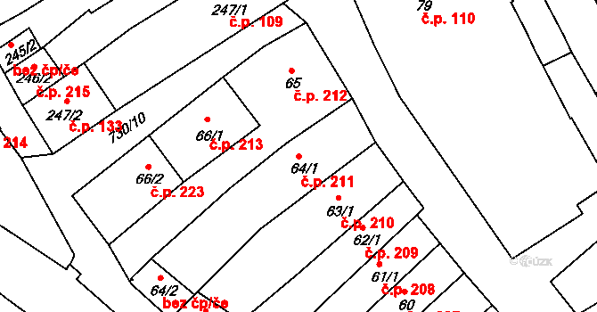 Broumov 211 na parcele st. 64/1 v KÚ Broumov, Katastrální mapa