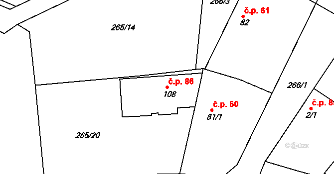 Lipoltice 86 na parcele st. 108 v KÚ Lipoltice, Katastrální mapa