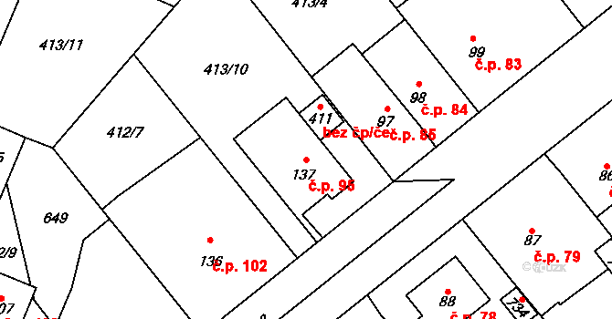 Trnová 95, Pardubice na parcele st. 137 v KÚ Trnová, Katastrální mapa