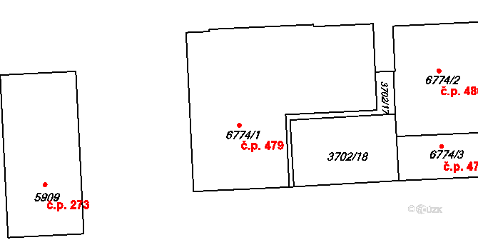 Polabiny 479, Pardubice na parcele st. 6774/1 v KÚ Pardubice, Katastrální mapa