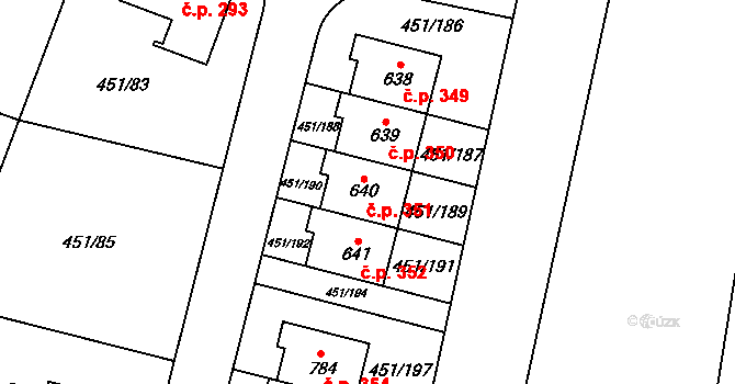 Horoušánky 351, Horoušany na parcele st. 640 v KÚ Horoušany, Katastrální mapa
