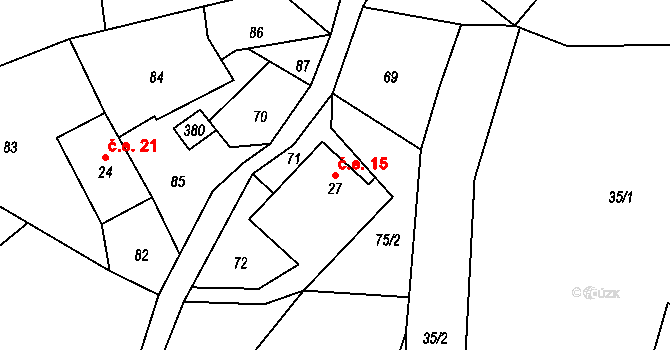 Bušín 15 na parcele st. 27 v KÚ Hartíkov, Katastrální mapa
