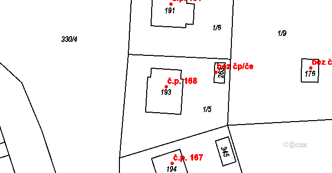 Kolšov 168 na parcele st. 193 v KÚ Kolšov, Katastrální mapa