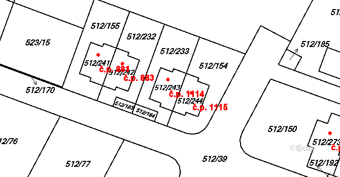 Srubec 1114 na parcele st. 512/243 v KÚ Srubec, Katastrální mapa