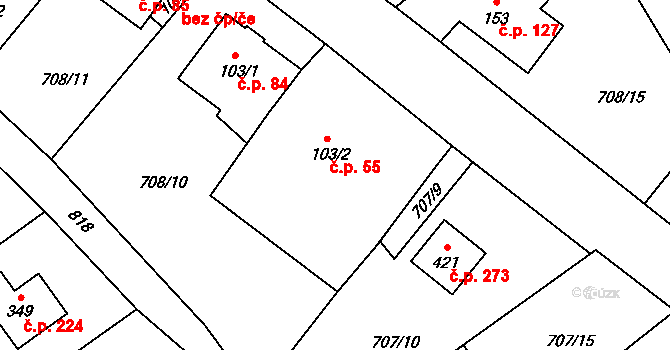 Hostašovice 55 na parcele st. 103/2 v KÚ Hostašovice, Katastrální mapa