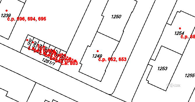 Kopřivnice 652,653 na parcele st. 1250 v KÚ Kopřivnice, Katastrální mapa