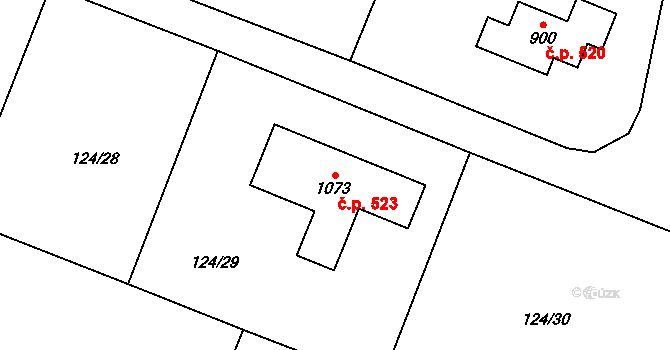 Nechánice 523, Sulice na parcele st. 1073 v KÚ Sulice, Katastrální mapa