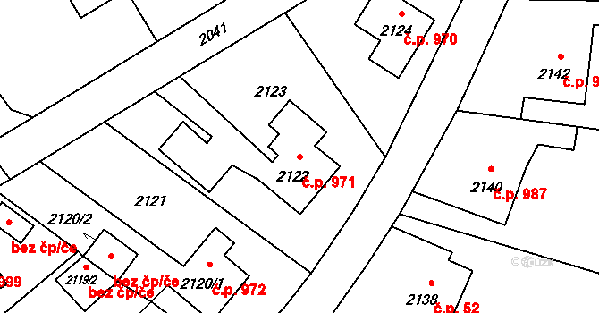 Kopřivnice 971 na parcele st. 2122 v KÚ Kopřivnice, Katastrální mapa