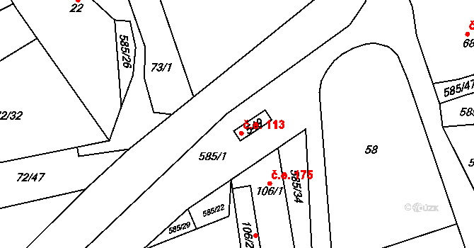 Roztoky 113 na parcele st. 549 v KÚ Roztoky u Křivoklátu, Katastrální mapa