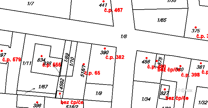 Lenešice 382 na parcele st. 390 v KÚ Lenešice, Katastrální mapa