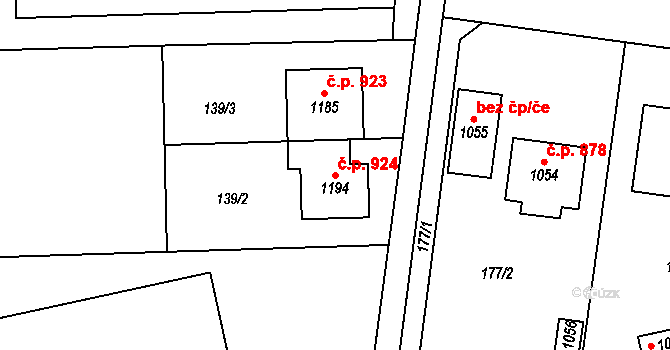 Hovorčovice 924 na parcele st. 1194 v KÚ Hovorčovice, Katastrální mapa