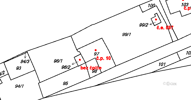 Roztoky 10, Povrly na parcele st. 97 v KÚ Roztoky nad Labem, Katastrální mapa