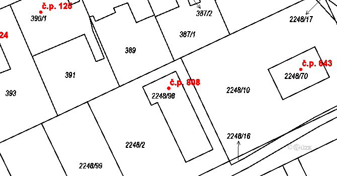 Lipence 808, Praha na parcele st. 2248/98 v KÚ Lipence, Katastrální mapa