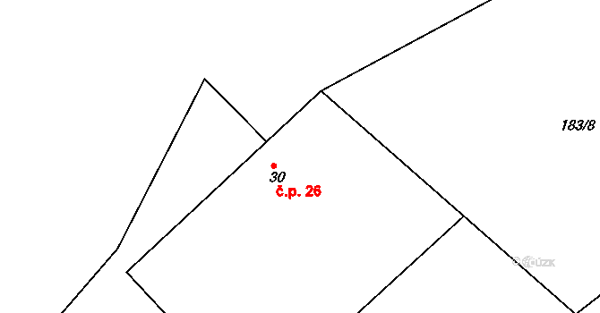 Jedouchov 26, Věž na parcele st. 30 v KÚ Jedouchov, Katastrální mapa