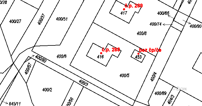 Sobíňov 288 na parcele st. 416 v KÚ Sobíňov, Katastrální mapa