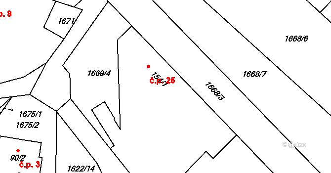 Chlístov 25, Okrouhlice na parcele st. 154/1 v KÚ Chlístov u Okrouhlice, Katastrální mapa