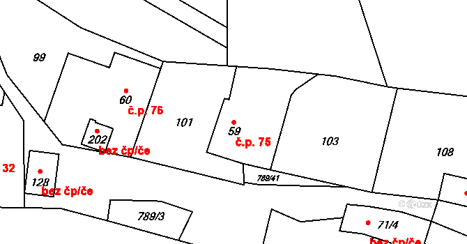 Merklovice 75, Vamberk na parcele st. 59 v KÚ Merklovice, Katastrální mapa