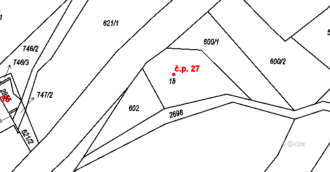 Uhřínov 27, Liberk na parcele st. 18 v KÚ Velký Uhřínov, Katastrální mapa