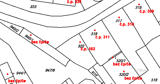 Borkovany 183 na parcele st. 322 v KÚ Borkovany, Katastrální mapa