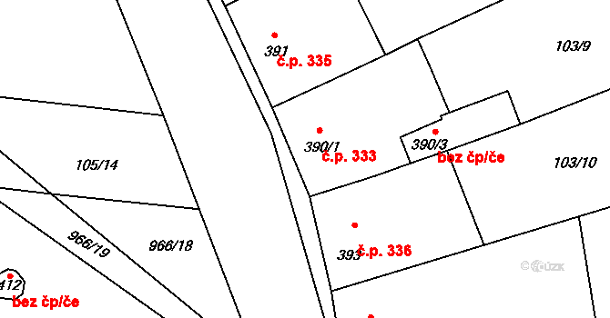 Brumovice 333 na parcele st. 390/1 v KÚ Brumovice, Katastrální mapa
