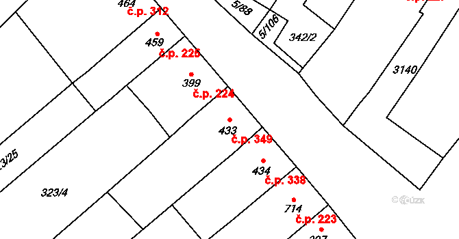 Popice 349 na parcele st. 433 v KÚ Popice, Katastrální mapa