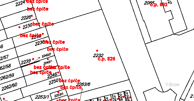 Hustopeče 826 na parcele st. 2232 v KÚ Hustopeče u Brna, Katastrální mapa