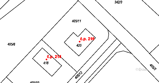 Myslík 216, Palkovice na parcele st. 420 v KÚ Myslík, Katastrální mapa