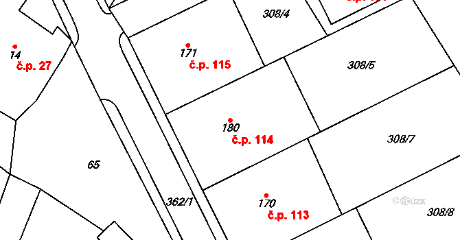 Mramotice 114, Znojmo na parcele st. 180 v KÚ Mramotice, Katastrální mapa