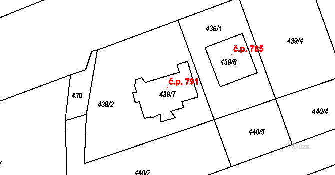 Proboštov 791 na parcele st. 439/7 v KÚ Proboštov u Teplic, Katastrální mapa