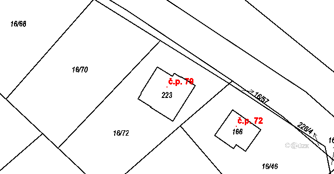Klenovka 79, Přelouč na parcele st. 223 v KÚ Klenovka, Katastrální mapa