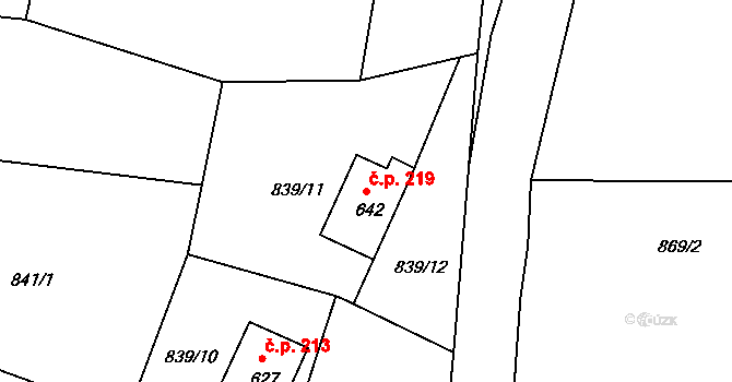 Alšovice 219, Pěnčín na parcele st. 642 v KÚ Alšovice, Katastrální mapa