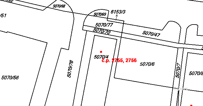 Jihlava 2755,2756 na parcele st. 5070/4 v KÚ Jihlava, Katastrální mapa