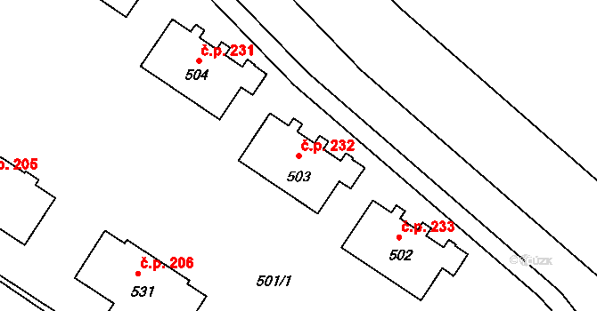 Dolní Líštná 232, Třinec na parcele st. 503 v KÚ Dolní Líštná, Katastrální mapa