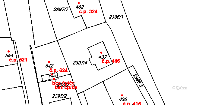Luby 416 na parcele st. 437 v KÚ Luby I, Katastrální mapa