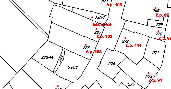 Šardice 108 na parcele st. 236 v KÚ Šardice, Katastrální mapa