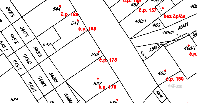 Zarazice 175, Veselí nad Moravou na parcele st. 539 v KÚ Zarazice, Katastrální mapa