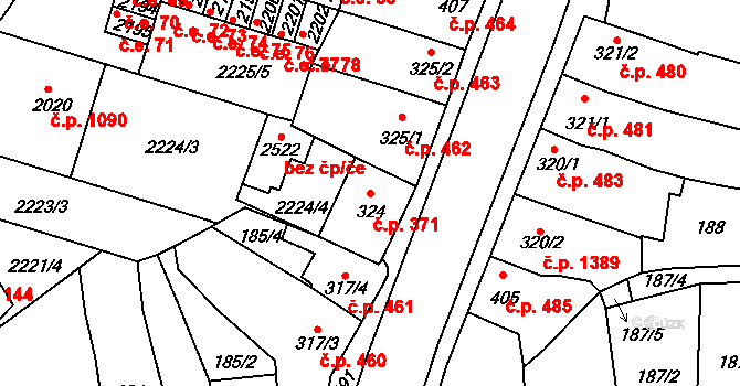 Kyjov 371 na parcele st. 324 v KÚ Kyjov, Katastrální mapa