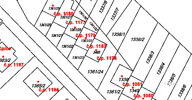 Rýmařov 1174 na parcele st. 3485 v KÚ Rýmařov, Katastrální mapa
