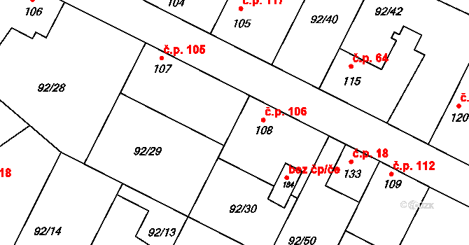 Cerhýnky 106, Cerhenice na parcele st. 108 v KÚ Cerhýnky, Katastrální mapa