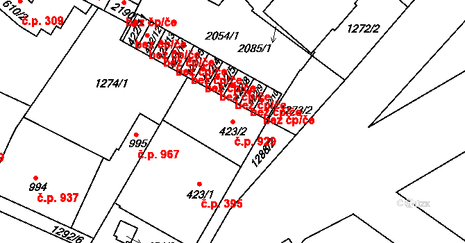 Brandýs nad Labem 929, Brandýs nad Labem-Stará Boleslav na parcele st. 423/2 v KÚ Brandýs nad Labem, Katastrální mapa