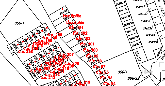 Hrádek nad Nisou 100 na parcele st. 354/5 v KÚ Hrádek nad Nisou, Katastrální mapa