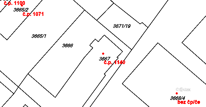 Děčín V-Rozbělesy 1140, Děčín na parcele st. 3667 v KÚ Podmokly, Katastrální mapa
