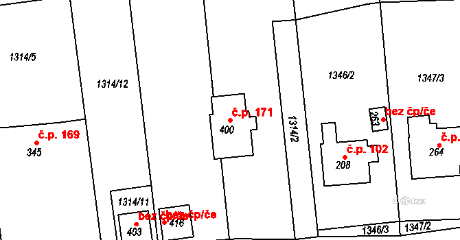 Kamenec u Poličky 171 na parcele st. 400 v KÚ Kamenec u Poličky, Katastrální mapa
