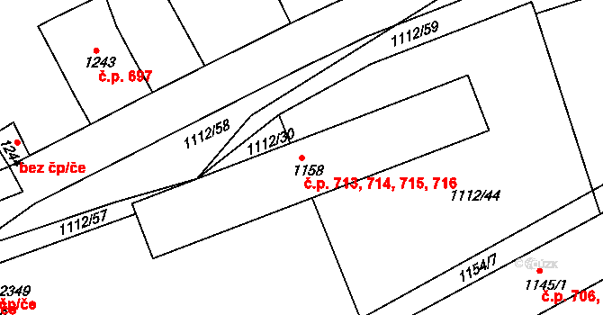 Hořovice 713,714,715,716 na parcele st. 1158 v KÚ Hořovice, Katastrální mapa