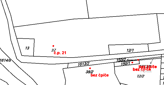 Vrbice 21 na parcele st. 37 v KÚ Vrbice u Roudnice nad Labem, Katastrální mapa